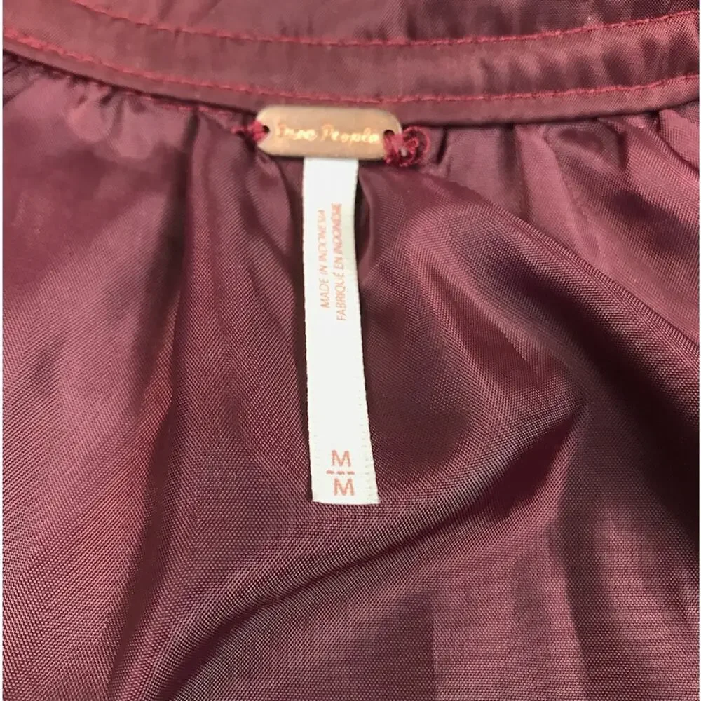FREE PEOPLE Midnight Bomber Jacket Sz M Burgundy Full Zip City Chic Stylish Boho